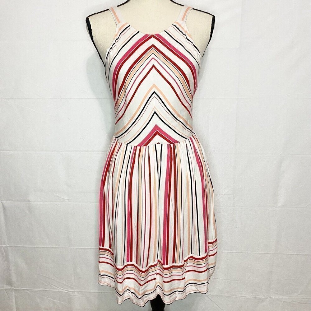 NWT BB Dakota Sundress Striped White Pink Black Sleeveless Size 0 Lined